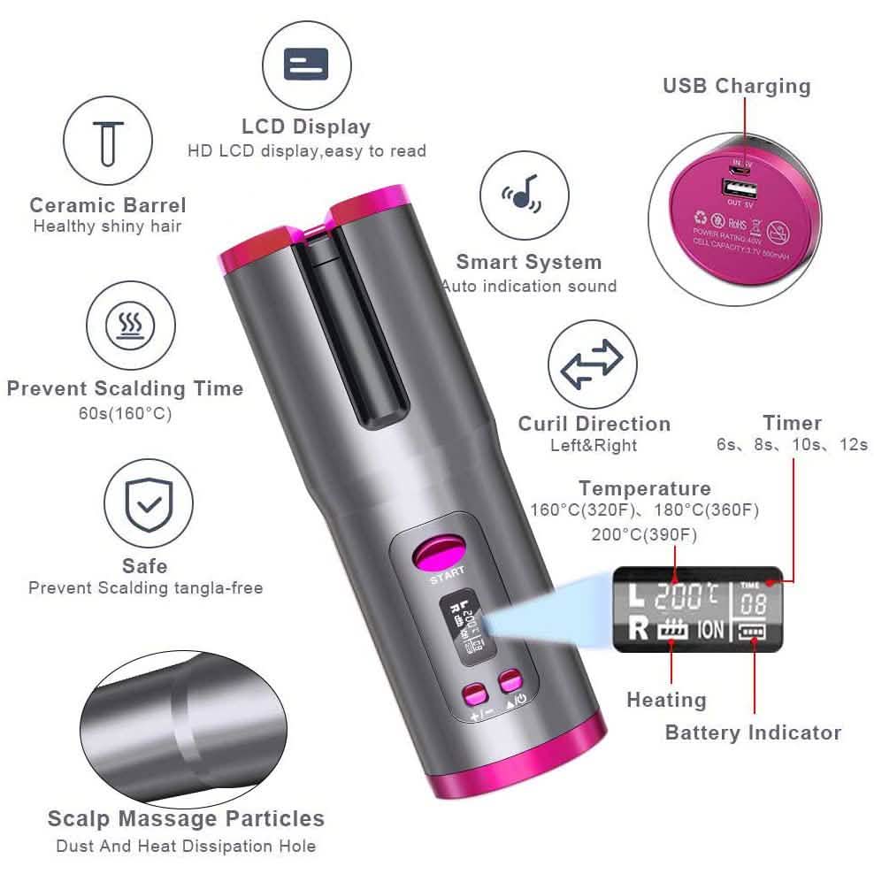 Cordless Automatic Portable Ceramic Barrel Hair Curler-Cordless Automatic Portable Ceramic Barrel Hair Curler