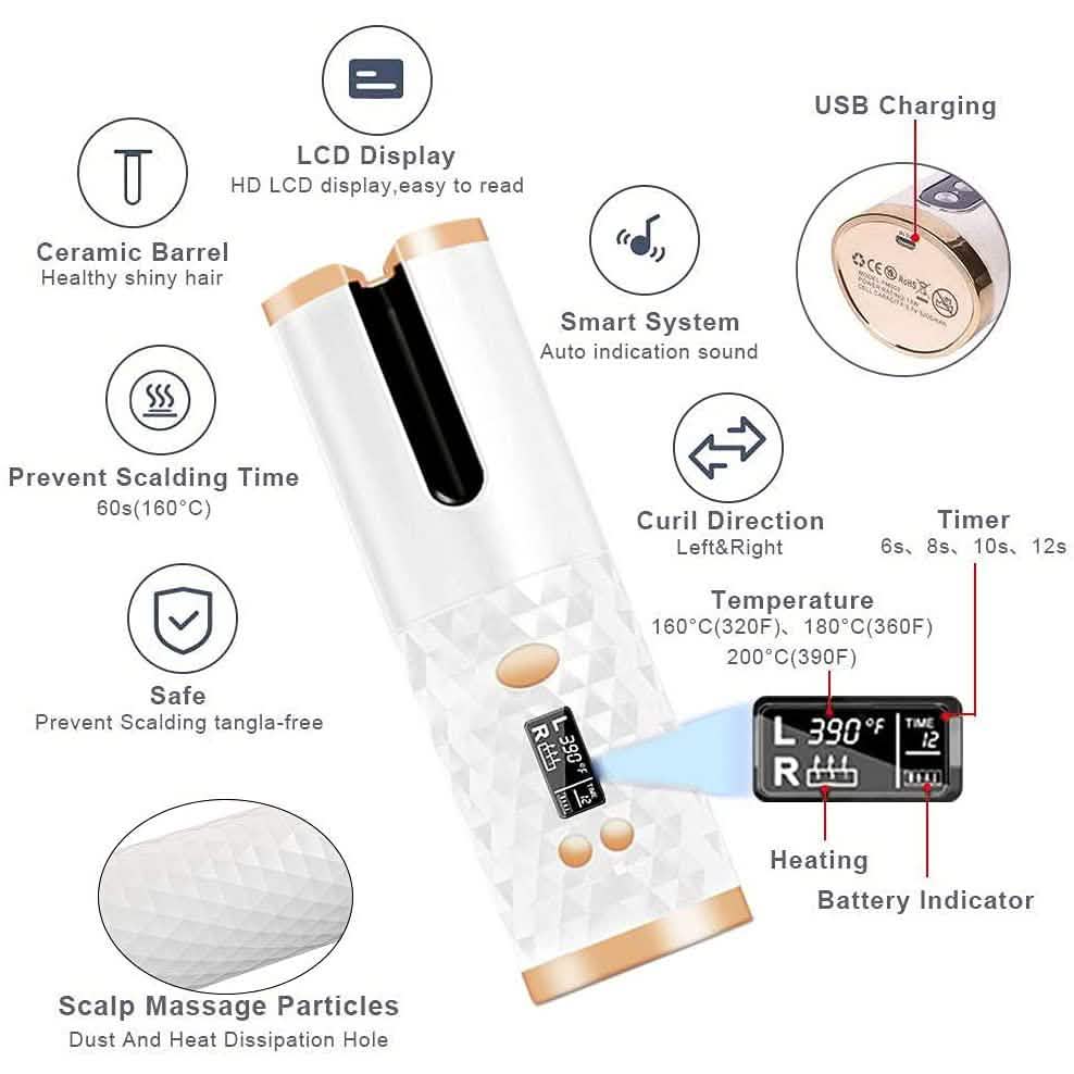 Cordless Automatic Portable Ceramic Barrel Hair Curler-Cordless Automatic Portable Ceramic Barrel Hair Curler