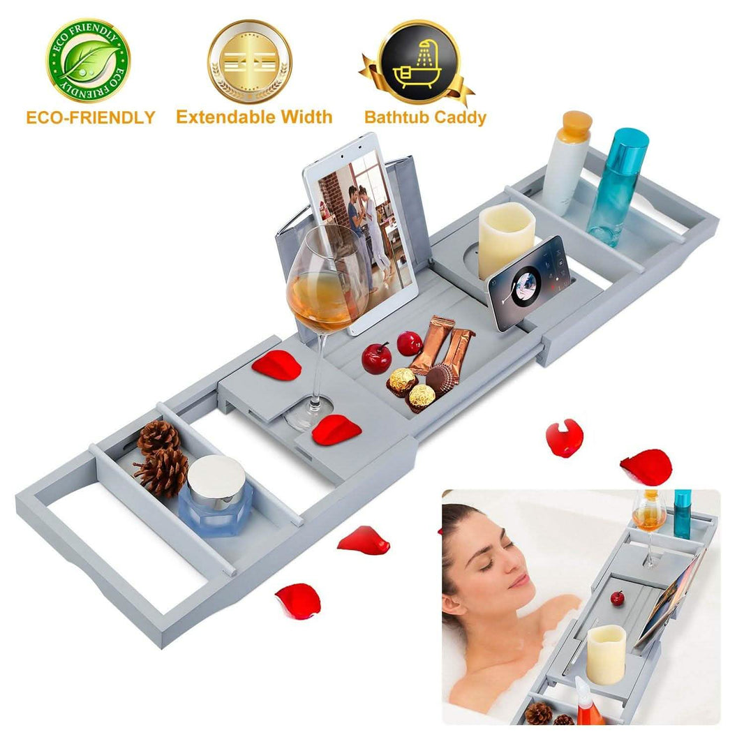 Crafted Bamboo Bath Tray Table Extendable Reading Rack-Crafted Bamboo Bath Tray Table Extendable Reading Rack