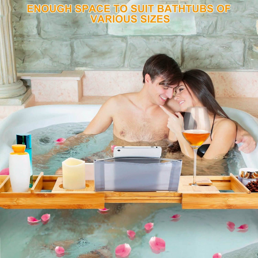 Crafted Bamboo Bath Tray Table Extendable Reading Rack-Crafted Bamboo Bath Tray Table Extendable Reading Rack