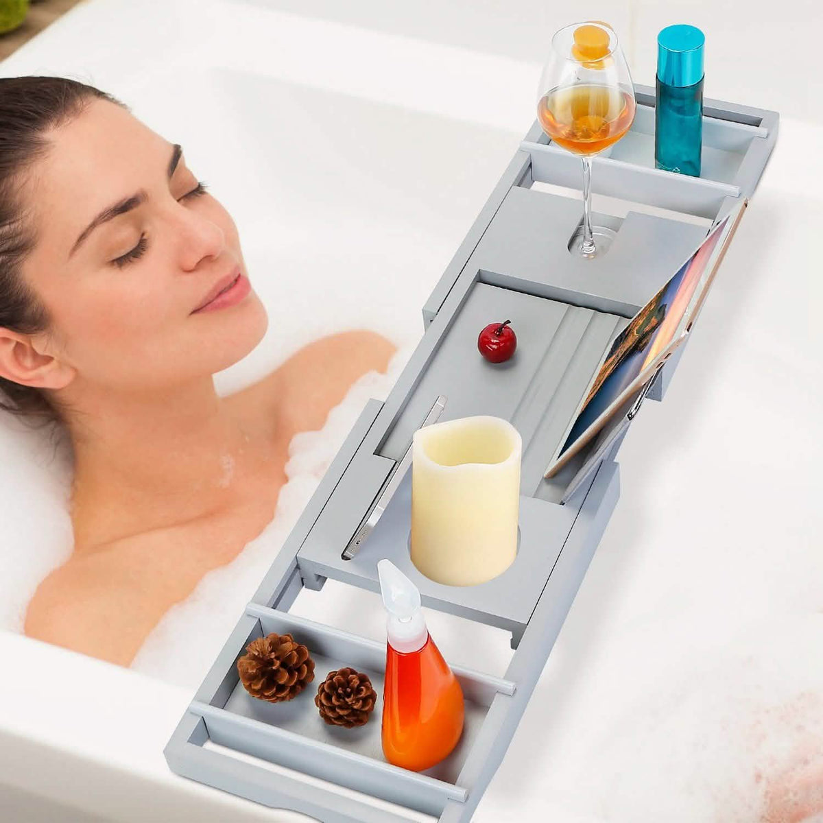Crafted Bamboo Bath Tray Table Extendable Reading Rack-Crafted Bamboo Bath Tray Table Extendable Reading Rack
