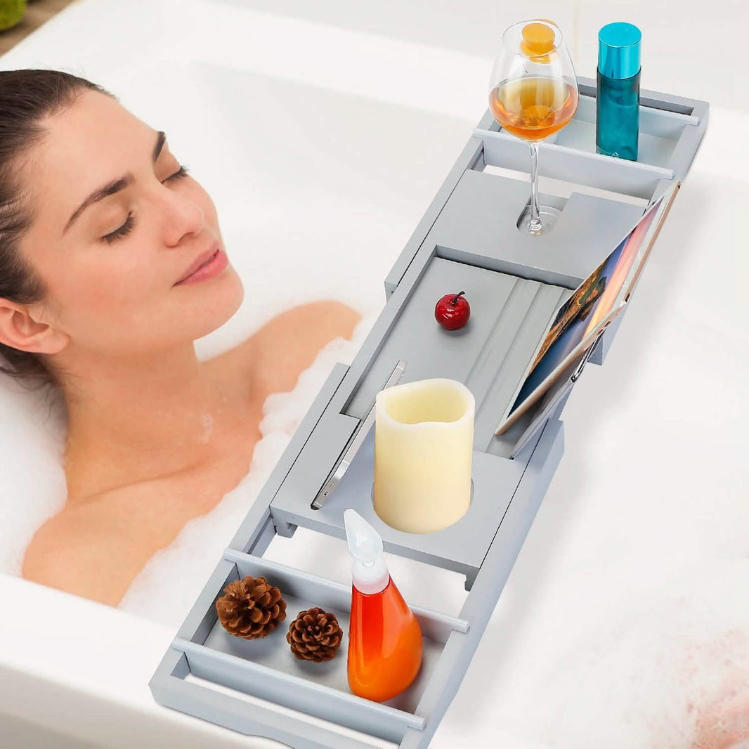 Crafted Bamboo Bath Tray Table Extendable Reading Rack-Crafted Bamboo Bath Tray Table Extendable Reading Rack