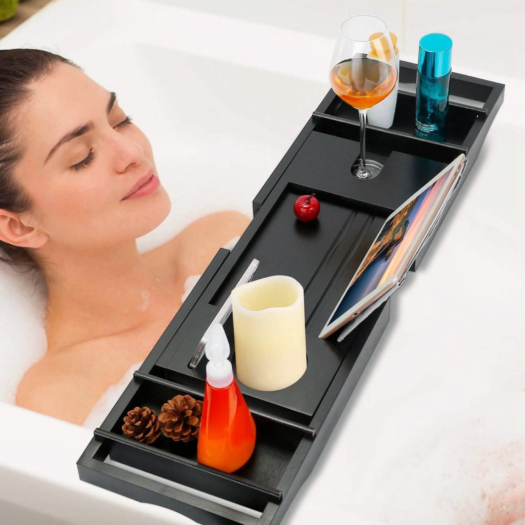 Crafted Bamboo Bath Tray Table Extendable Reading Rack-Crafted Bamboo Bath Tray Table Extendable Reading Rack