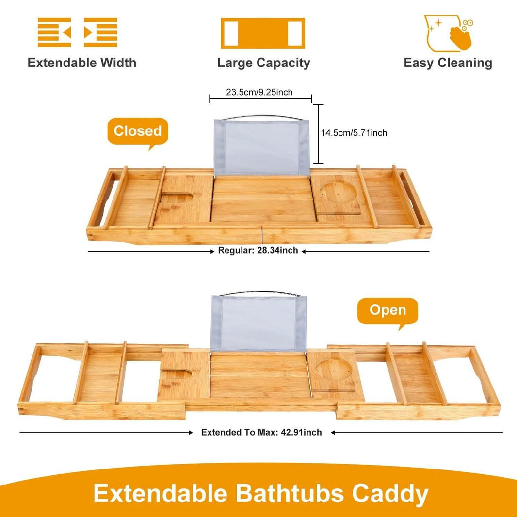 Crafted Bamboo Bath Tray Table Extendable Reading Rack-Crafted Bamboo Bath Tray Table Extendable Reading Rack