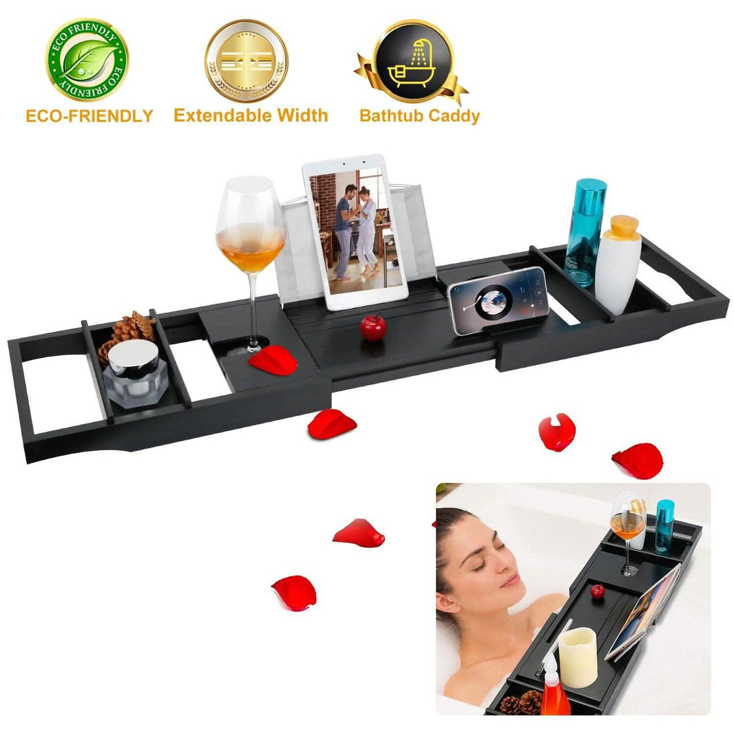 Crafted Bamboo Bath Tray Table Extendable Reading Rack-Crafted Bamboo Bath Tray Table Extendable Reading Rack