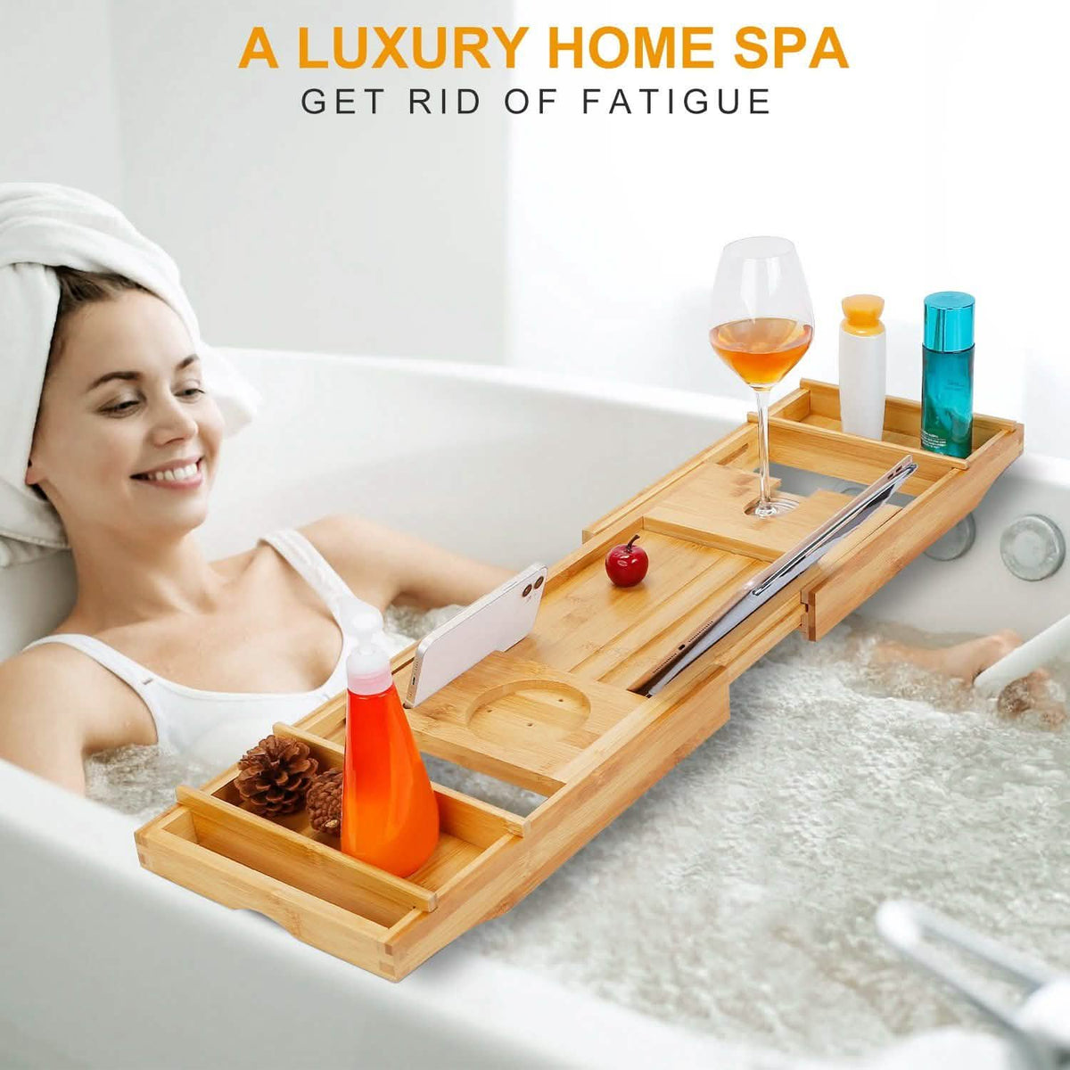 Crafted Bamboo Bath Tray Table Extendable Reading Rack-Crafted Bamboo Bath Tray Table Extendable Reading Rack