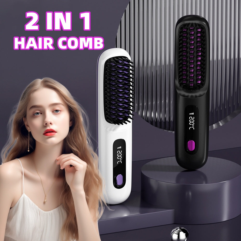 2 In 1 Straight Hair Comb Wireless Hair Straightener Brush Hair Fast Heating Portable Hot Curler USB Charging-a2a7ef07a65da02f50c671de0d6dbbcf
