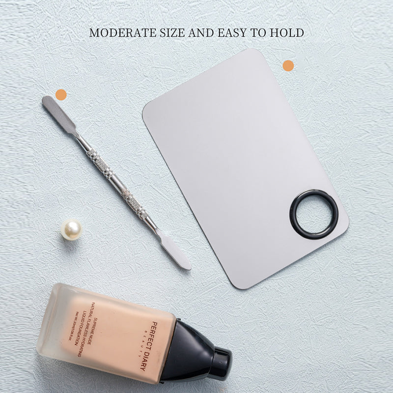 Stainless Steel Cosmetic Makeup Palette, Professional Cosmetic Mixing Makeup Palette Spatula Makeup Artist Tool, Beauty Salon Color Cream Mixing Palette With A Spatula Makeup Nail Art Palette-9a96553a3f70f77b458dbe982e0f4883