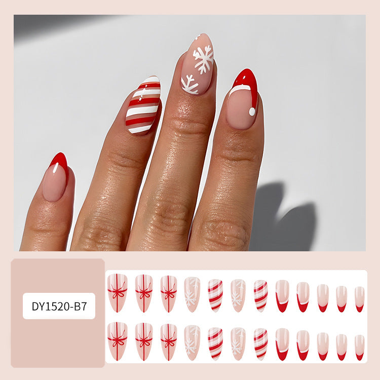 24pcs Christmas False Nails Hat Striped Snowflake Nail Art Stickers For Parties Dances Or Holiday Wear-5ee6fd9cf30b8fe86d62bab286fa78a8
