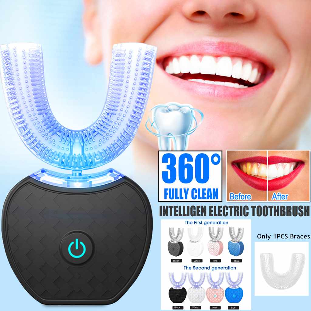 360 Degrees Intelligent Automatic Electric  Toothbrush Waterproof U Type Tooth Brush Whitening Blue Light USB Charging-c2c72e9f7b388cb260b56917eb9ce2b7