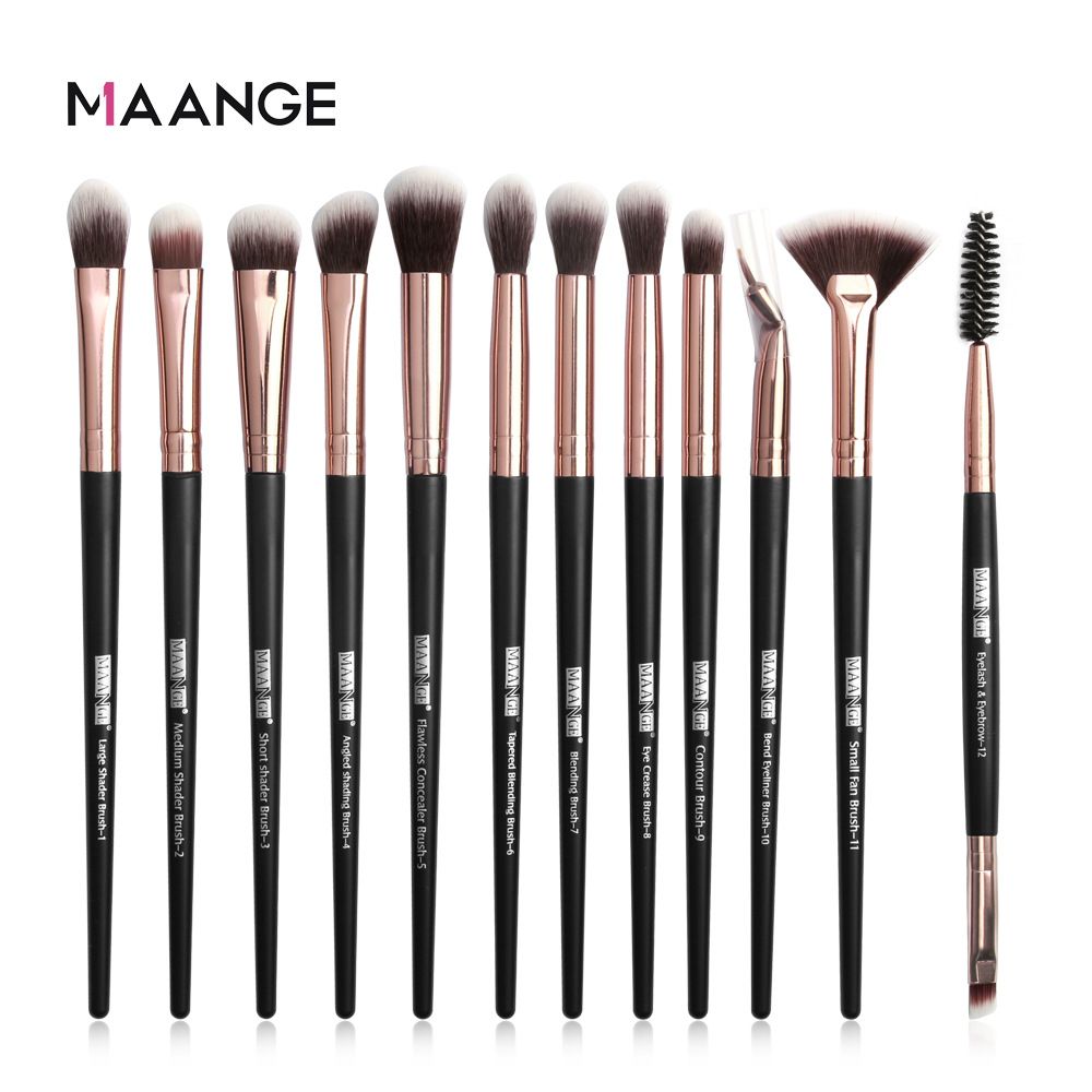 MAANGE 12pcs Eye Makeup Brushes Set With Cosmestic Bag Eyeshadow Blending Eyeliner Eyelash Eyebrow Brushes Make Up Professional-MAANGE 12pcs Eye Makeup Brushes Set With Cosmestic Bag Eyeshadow Blending Eyeliner Eyelash Eyebrow Brushes Make Up Professional