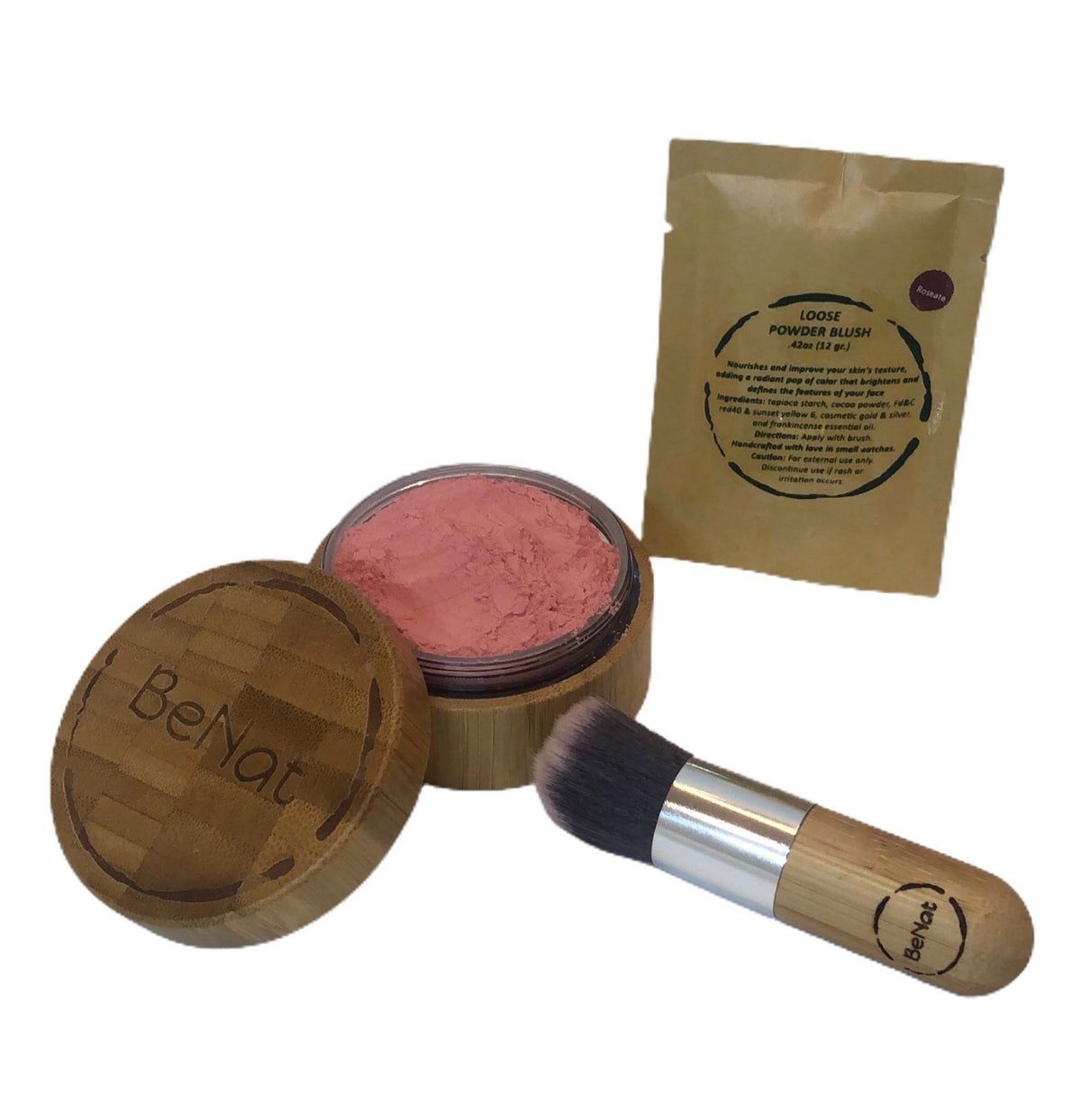 BeNat Natural Blush Loose Powder Set with Reusable Bamboo Jar, Eco-Friendly Kraft Refill Bag and Kabuki Brush - Vegan Makeup for All Skin Types-BeNat Natural Blush Loose Powder Set with Reusable Bamboo Jar, Eco-Friendly Kraft Refill Bag and Kabuki Brush - Vegan Makeup for All Skin Types