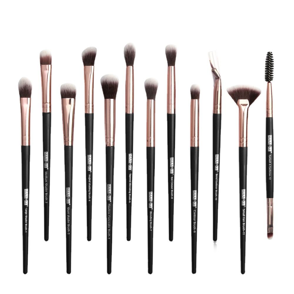 MAANGE 12pcs Eye Makeup Brushes Set With Cosmestic Bag Eyeshadow Blending Eyeliner Eyelash Eyebrow Brushes Make Up Professional-MAANGE 12pcs Eye Makeup Brushes Set With Cosmestic Bag Eyeshadow Blending Eyeliner Eyelash Eyebrow Brushes Make Up Professional