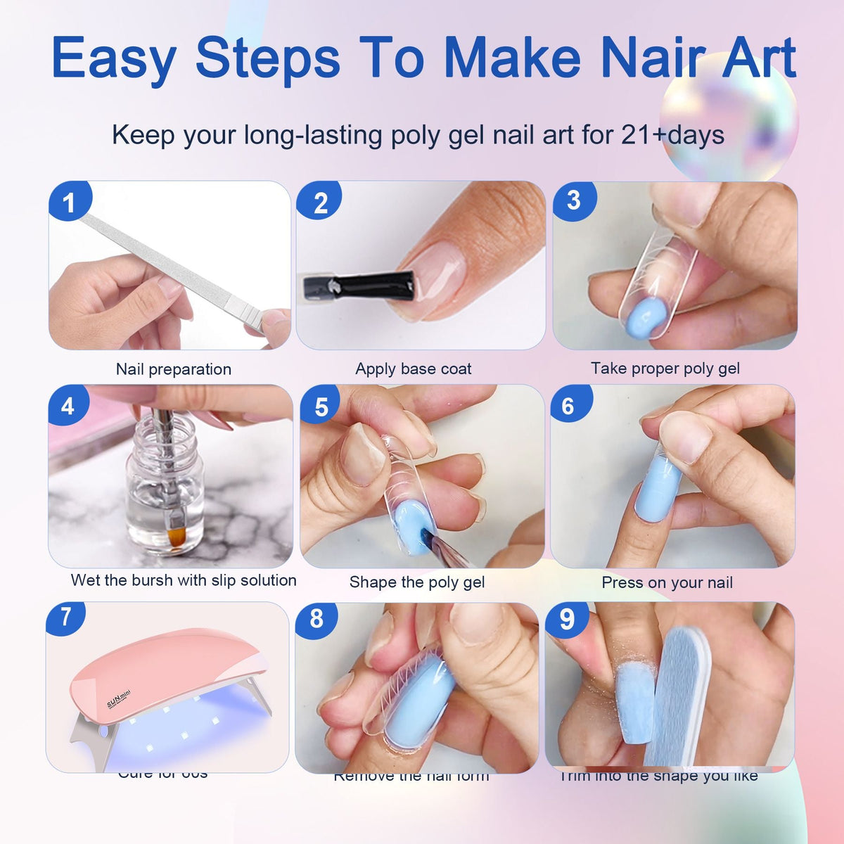 6 PCS Polygel Nail Kit With UV Nail Lamp, Slip Solution, Top Base Coat, Builder Nails Art Tools for Beginners-6 PCS Polygel Nail Kit With UV Nail Lamp, Slip Solution, Top Base Coat, Builder Nails Art Tools for Beginners