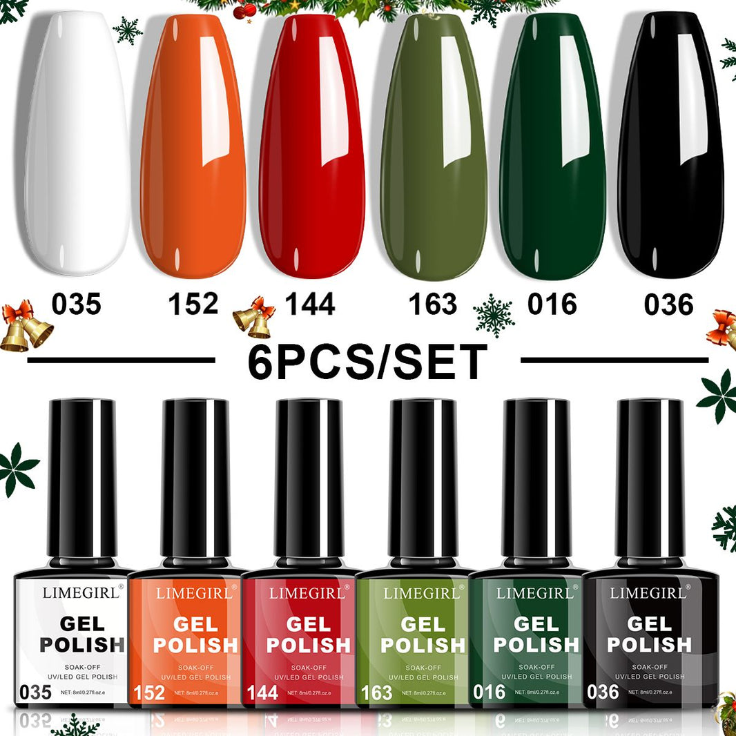 LIMEGIRL 6pcs Gel Polish Set 6 Vibrant Colors UV Gel NailPolish Red Blue Green Hema TMPTA TPO 3-free AllSeasons NailGel for Christmas Gift Women Girls-LIMEGIRL 6pcs Gel Polish Set 6 Vibrant Colors UV Gel NailPolish Red Blue Green Hema TMPTA TPO 3-free AllSeasons NailGel for Christmas Gift Women Girls