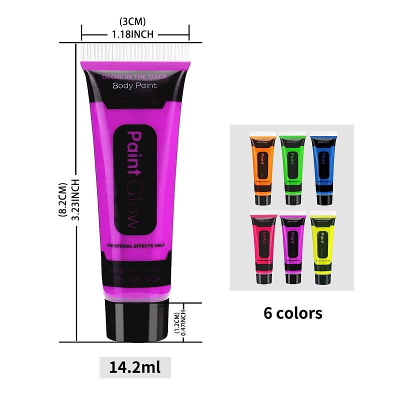 UV Glow Blacklight Face and Body Paint,0.48 oz, Set of 6 Tubes, 6 Colors Halloween Makeup-UV Glow Blacklight Face and Body Paint,0.48 oz, Set of 6 Tubes, 6 Colors Halloween Makeup
