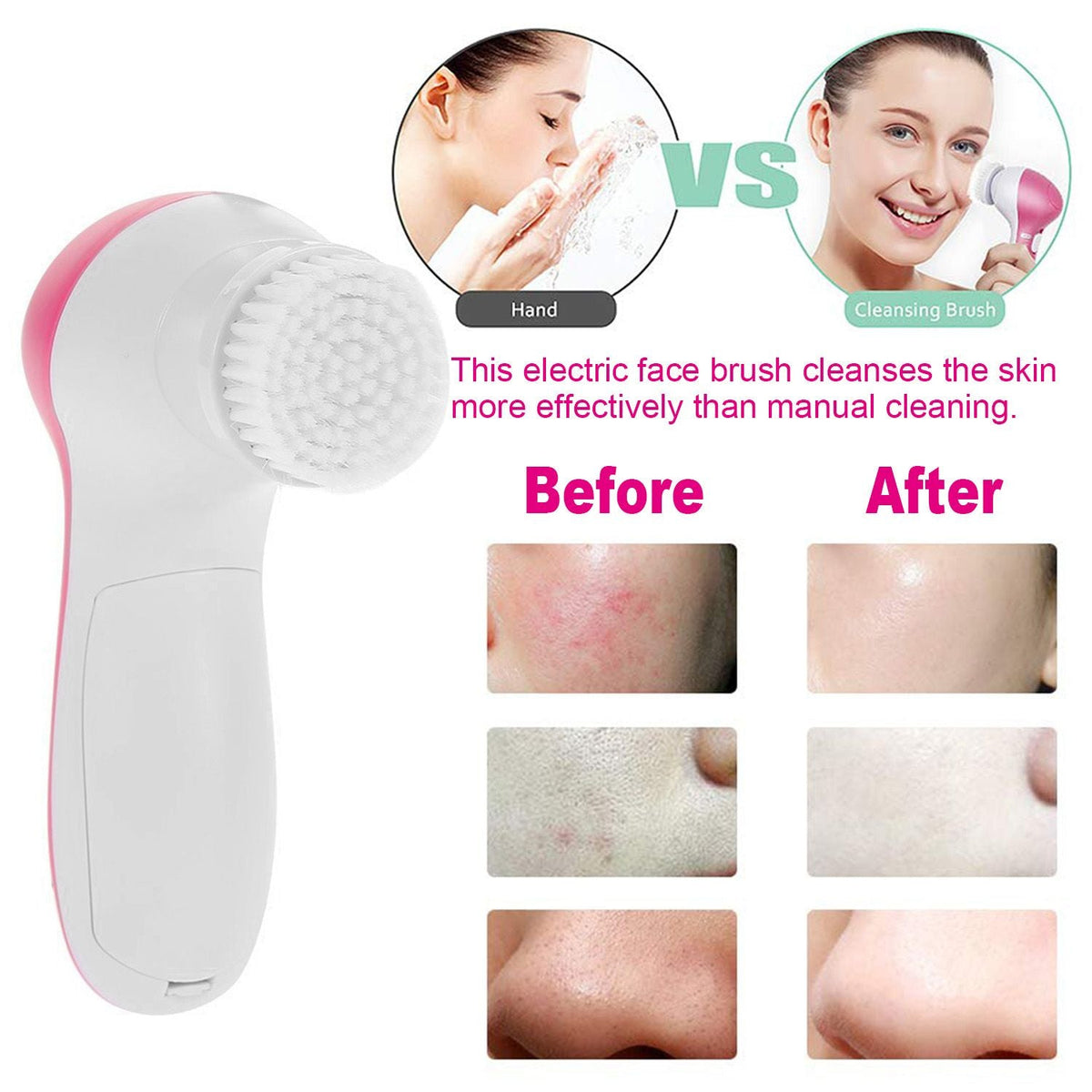 Facial Cleansing Brush Waterproof Face Spin Cleaning Brush with 5 Brush Heads-Facial Cleansing Brush Waterproof Face Spin Cleaning Brush with 5 Brush Heads