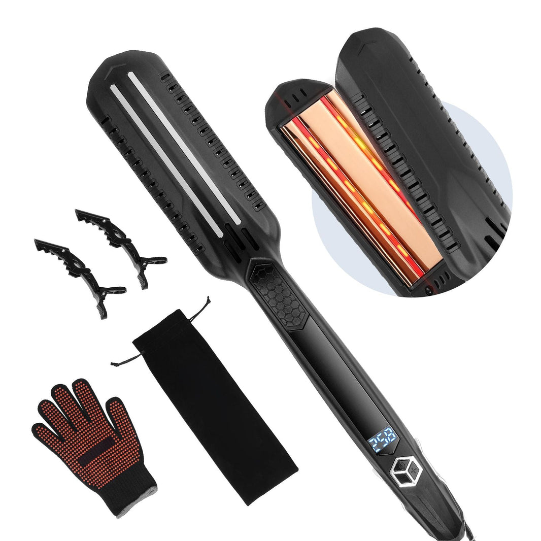 Hair Straightener, 1.5-inch Titanium Flat Iron, Dual Infrared Hair Straightener Flat Iron with LCD Display and 19 Temp Levels - 210 to 450 F, Fast Heating Hair Iron for Salon Home Travel Use-Hair Straightener, 1.5-inch Titanium Flat Iron, Dual Infrared Hair Straightener Flat Iron with LCD Display and 19 Temp Levels - 210 to 450 F, Fast Heating Hair Iron for Salon Home Travel Use