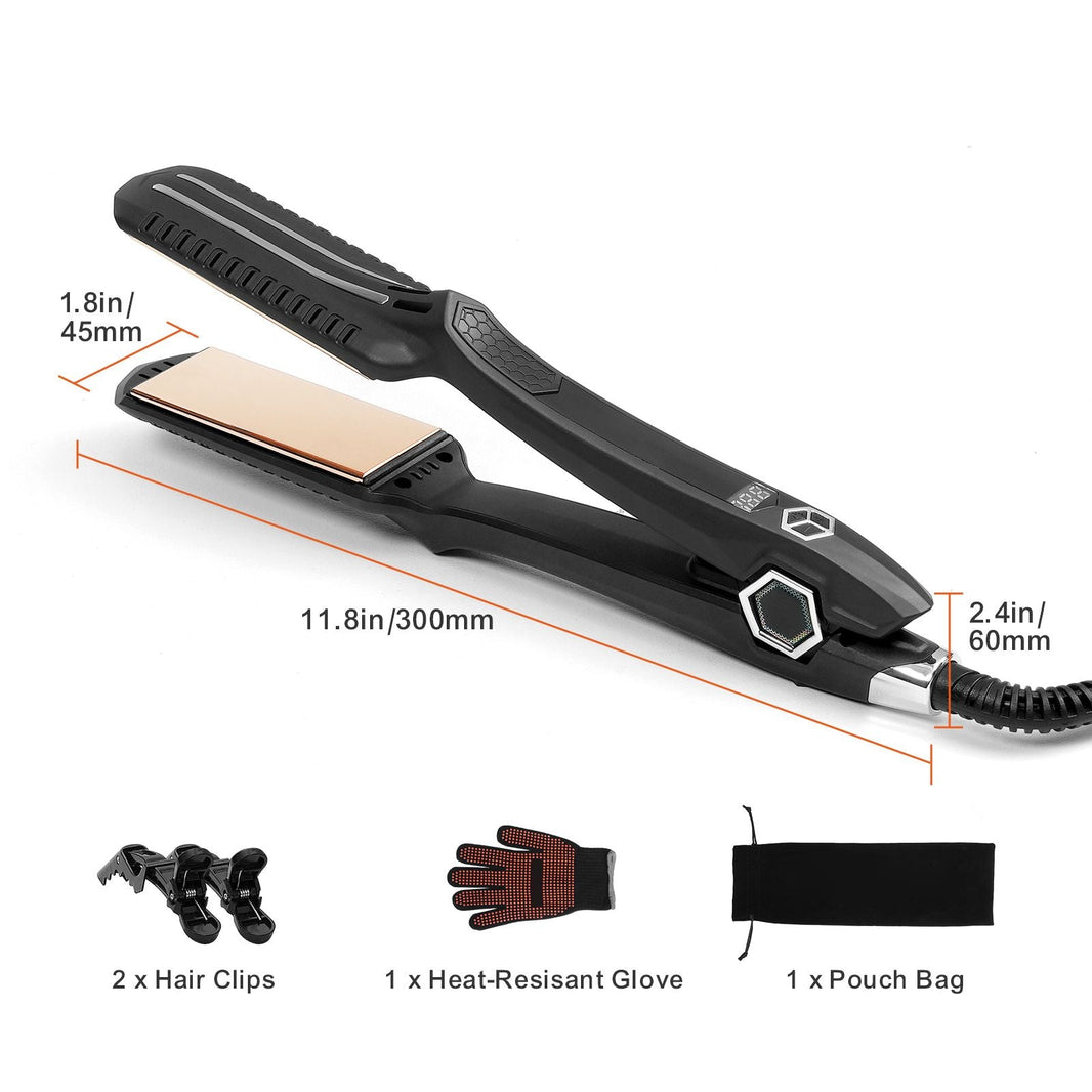 Hair Straightener, 1.5-inch Titanium Flat Iron, Dual Infrared Hair Straightener Flat Iron with LCD Display and 19 Temp Levels - 210 to 450 F, Fast Heating Hair Iron for Salon Home Travel Use-Hair Straightener, 1.5-inch Titanium Flat Iron, Dual Infrared Hair Straightener Flat Iron with LCD Display and 19 Temp Levels - 210 to 450 F, Fast Heating Hair Iron for Salon Home Travel Use