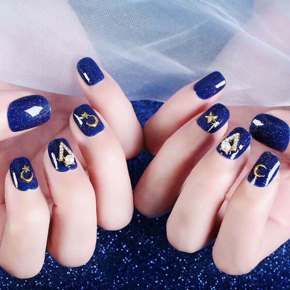 Royal Blue False Fingernails Artificial False Nails Tips Full Cover Wedding Bead Nail Art Decoration Fake Nails-Royal Blue False Fingernails Artificial False Nails Tips Full Cover Wedding Bead Nail Art Decoration Fake Nails