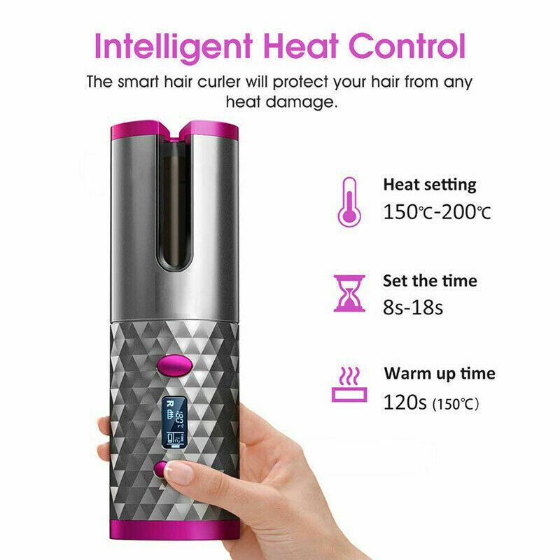 Hair Curler LCD Cordless Auto Rotating Waver Curling Iron Ceramic Wireless USA-Hair Curler LCD Cordless Auto Rotating Waver Curling Iron Ceramic Wireless USA