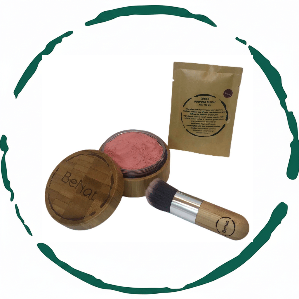 BeNat Natural Blush Loose Powder Set with Reusable Bamboo Jar, Eco-Friendly Kraft Refill Bag and Kabuki Brush - Vegan Makeup for All Skin Types-BeNat Natural Blush Loose Powder Set with Reusable Bamboo Jar, Eco-Friendly Kraft Refill Bag and Kabuki Brush - Vegan Makeup for All Skin Types