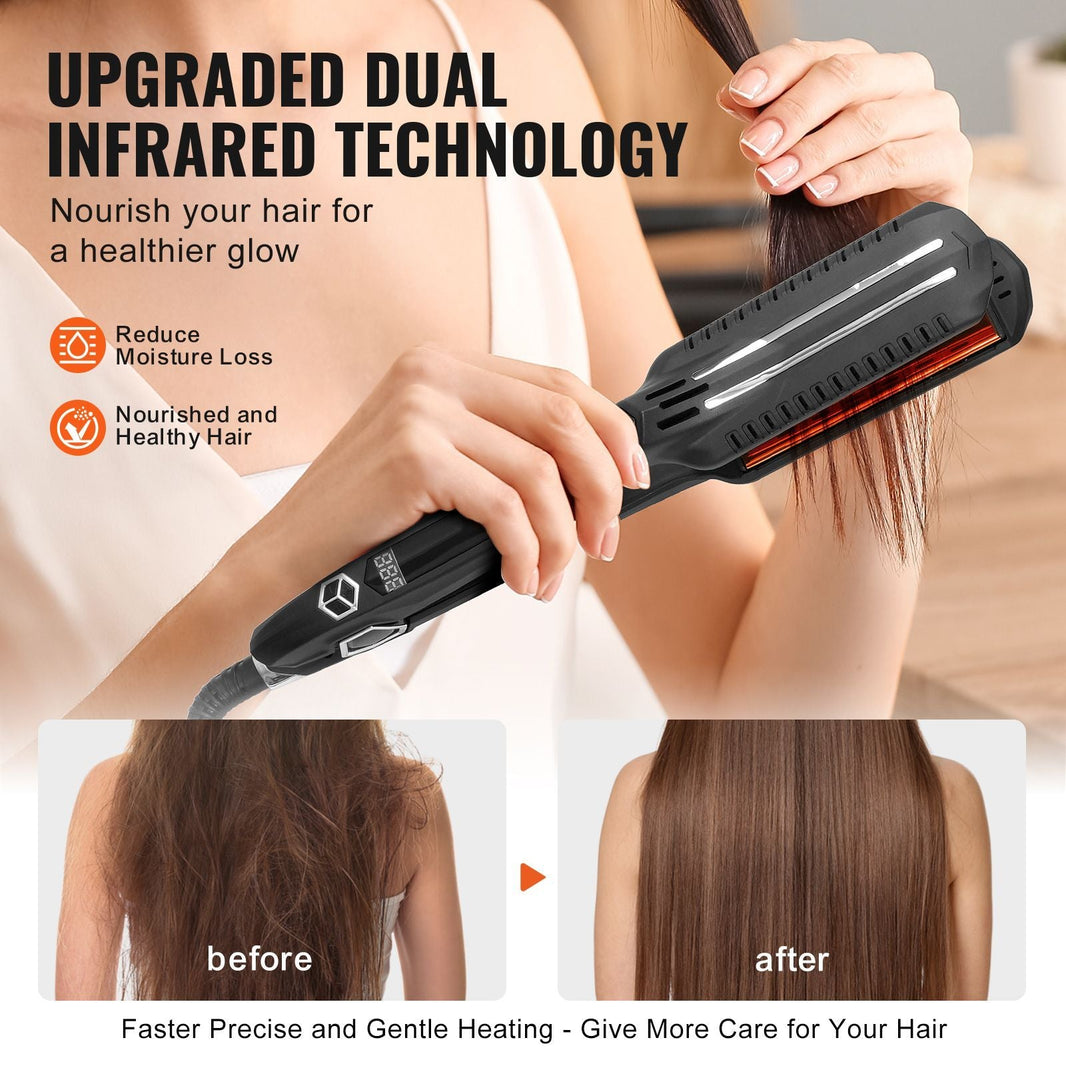 Hair Straightener, 1.5-inch Titanium Flat Iron, Dual Infrared Hair Straightener Flat Iron with LCD Display and 19 Temp Levels - 210 to 450 F, Fast Heating Hair Iron for Salon Home Travel Use-Hair Straightener, 1.5-inch Titanium Flat Iron, Dual Infrared Hair Straightener Flat Iron with LCD Display and 19 Temp Levels - 210 to 450 F, Fast Heating Hair Iron for Salon Home Travel Use