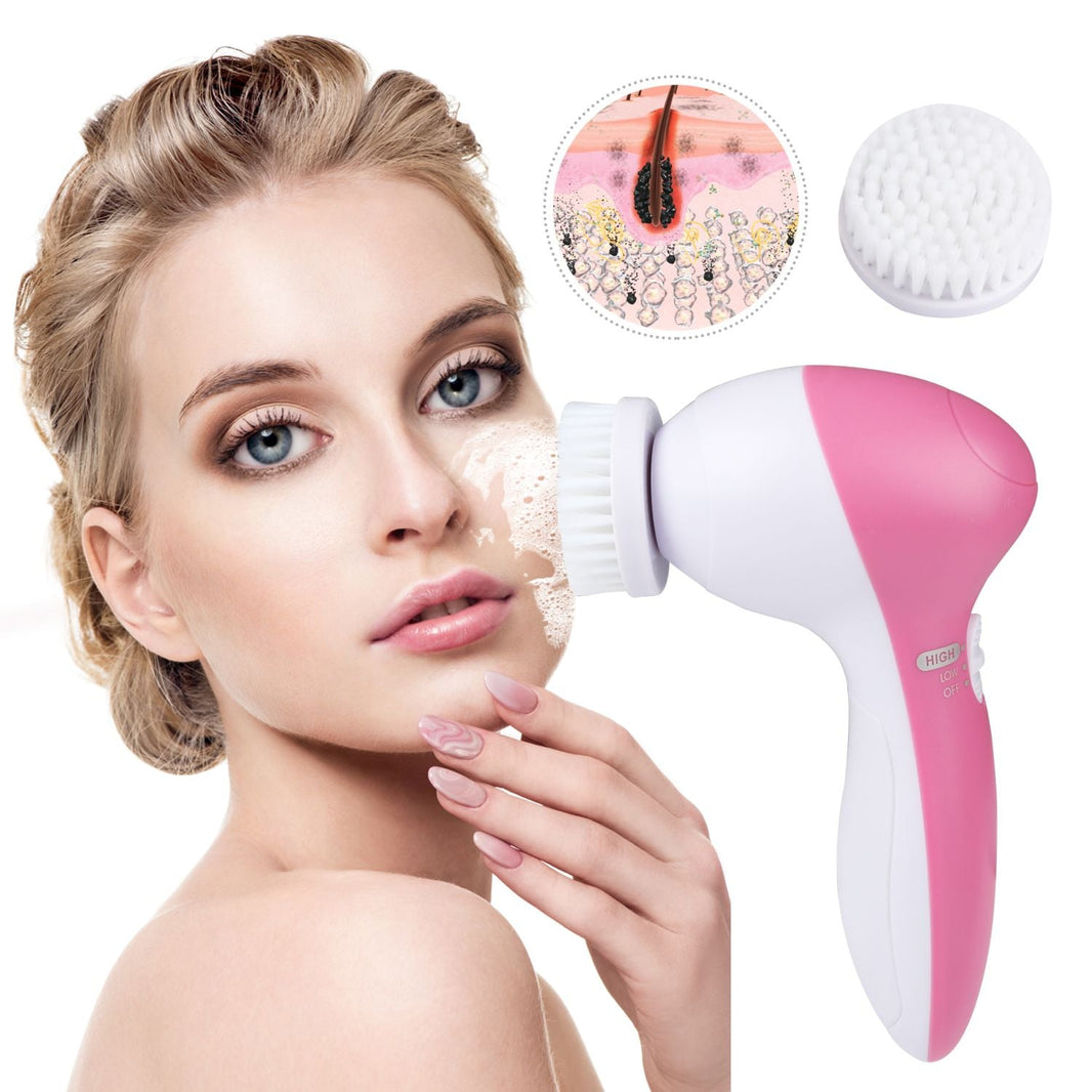 Facial Cleansing Brush Waterproof Face Spin Cleaning Brush with 5 Brush Heads-Facial Cleansing Brush Waterproof Face Spin Cleaning Brush with 5 Brush Heads
