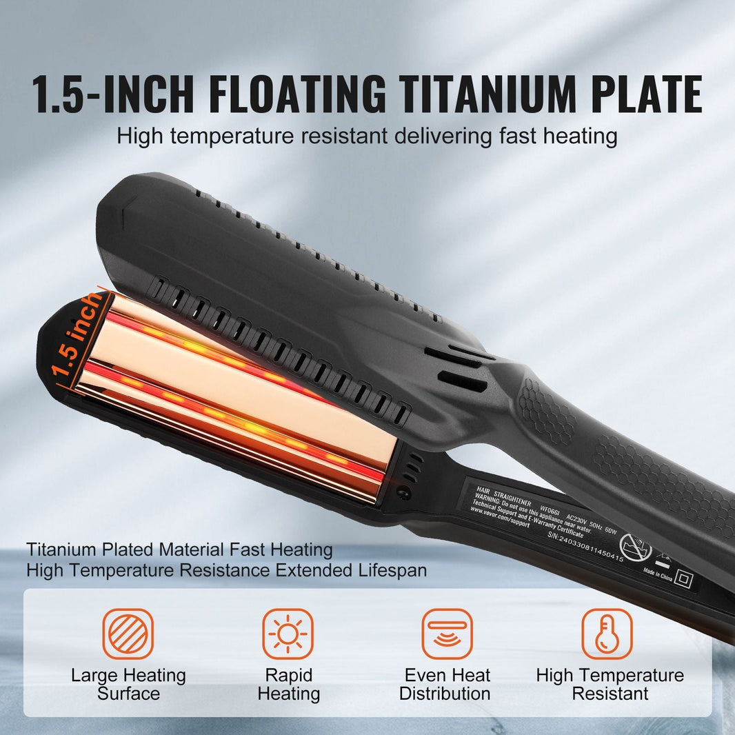 Hair Straightener, 1.5-inch Titanium Flat Iron, Dual Infrared Hair Straightener Flat Iron with LCD Display and 19 Temp Levels - 210 to 450 F, Fast Heating Hair Iron for Salon Home Travel Use-Hair Straightener, 1.5-inch Titanium Flat Iron, Dual Infrared Hair Straightener Flat Iron with LCD Display and 19 Temp Levels - 210 to 450 F, Fast Heating Hair Iron for Salon Home Travel Use