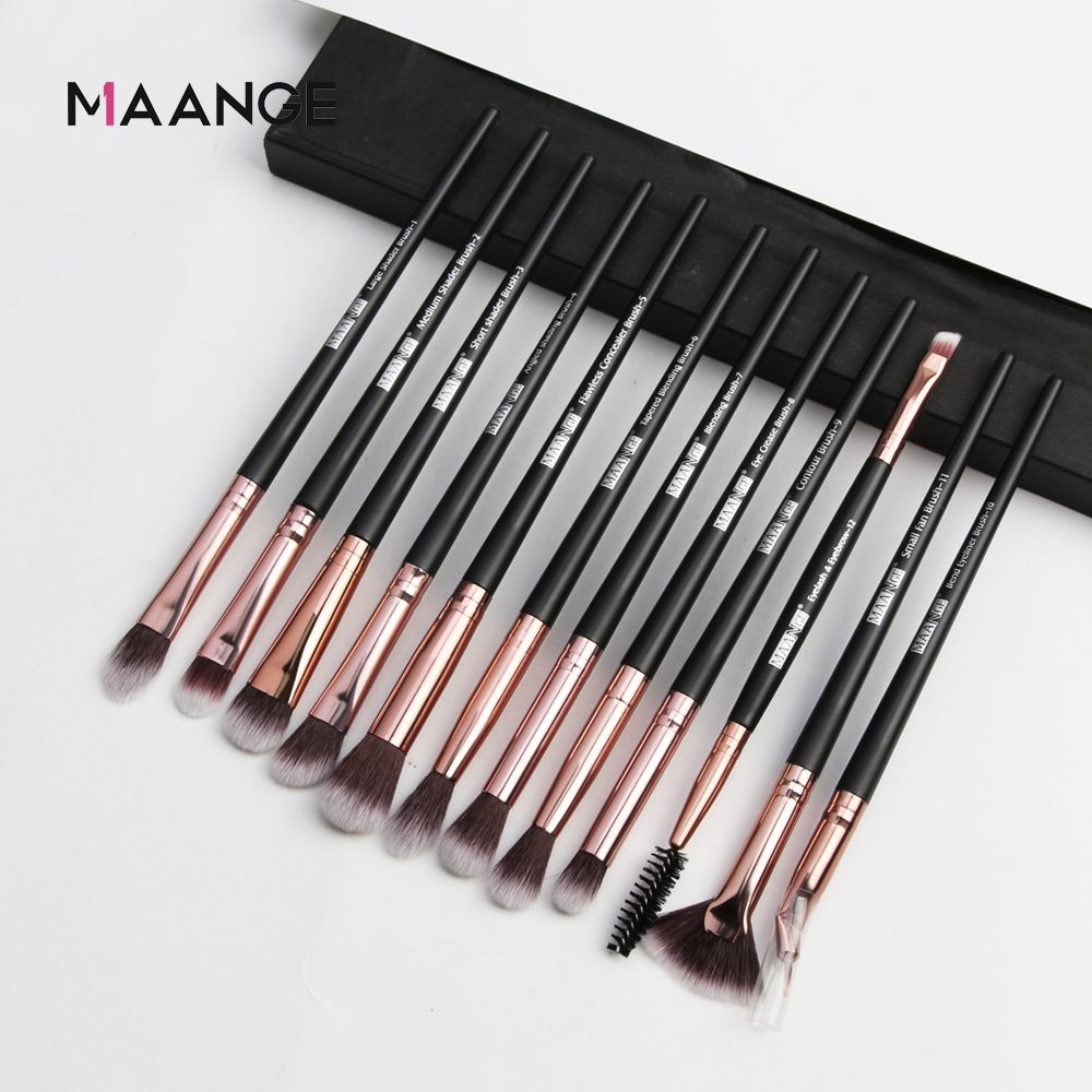 MAANGE 12pcs Eye Makeup Brushes Set With Cosmestic Bag Eyeshadow Blending Eyeliner Eyelash Eyebrow Brushes Make Up Professional-MAANGE 12pcs Eye Makeup Brushes Set With Cosmestic Bag Eyeshadow Blending Eyeliner Eyelash Eyebrow Brushes Make Up Professional