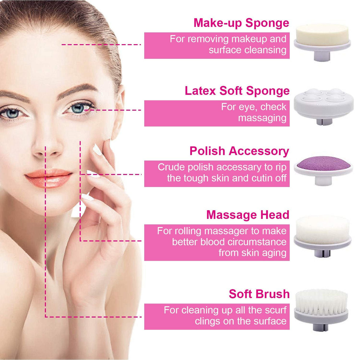 Facial Cleansing Brush Waterproof Face Spin Cleaning Brush with 5 Brush Heads-Facial Cleansing Brush Waterproof Face Spin Cleaning Brush with 5 Brush Heads