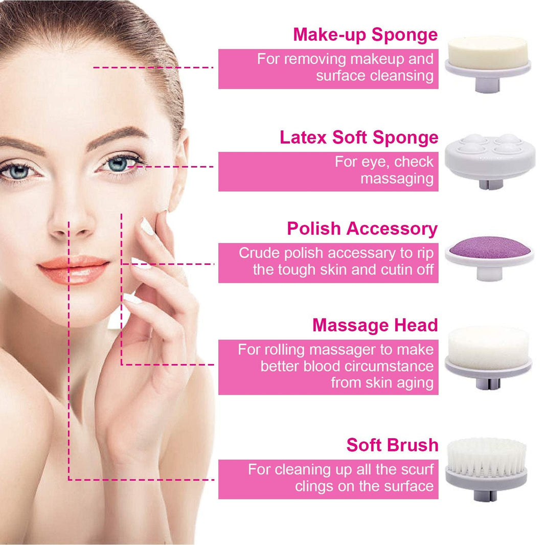 Facial Cleansing Brush Waterproof Face Spin Cleaning Brush with 5 Brush Heads-Facial Cleansing Brush Waterproof Face Spin Cleaning Brush with 5 Brush Heads