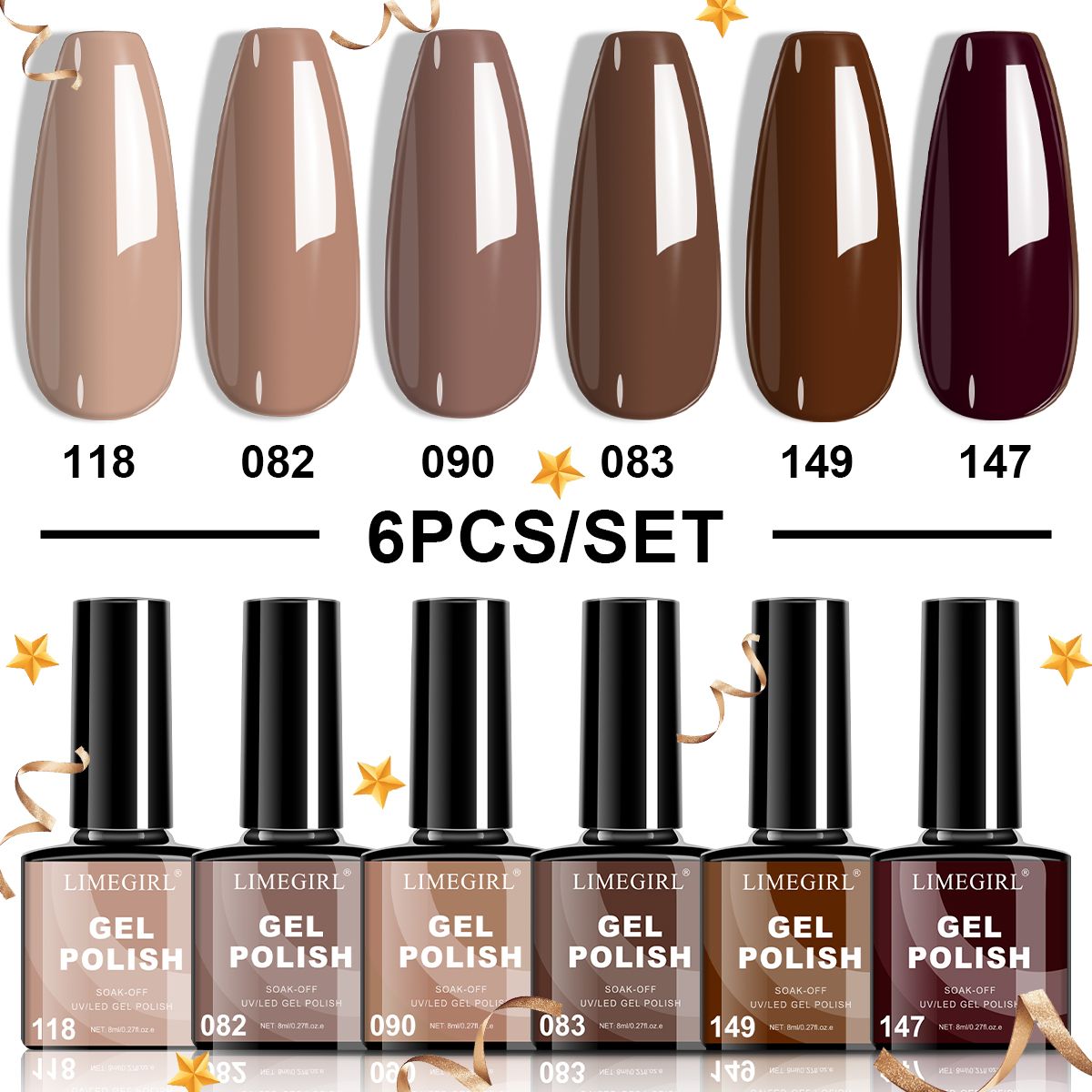 LIMEGIRL 6pcs Gel Polish Set 6 Vibrant Colors UV Gel NailPolish Red Blue Green Hema TMPTA TPO 3-free AllSeasons NailGel for Christmas Gift Women Girls-LIMEGIRL 6pcs Gel Polish Set 6 Vibrant Colors UV Gel NailPolish Red Blue Green Hema TMPTA TPO 3-free AllSeasons NailGel for Christmas Gift Women Girls