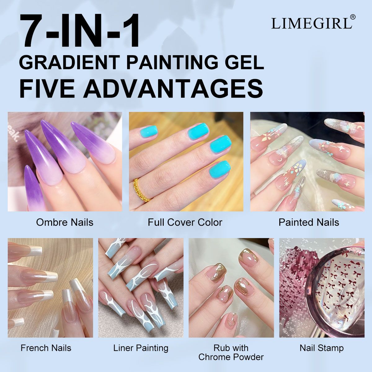 Limegirl Gradient Painting Gel, 9 Bright Colors Ombre GelNail Polish for Pigment Pat Nails Nails French ManicureSoak Off UV Set-Limegirl Gradient Painting Gel, 9 Bright Colors Ombre GelNail Polish for Pigment Pat Nails Nails French ManicureSoak Off UV Set