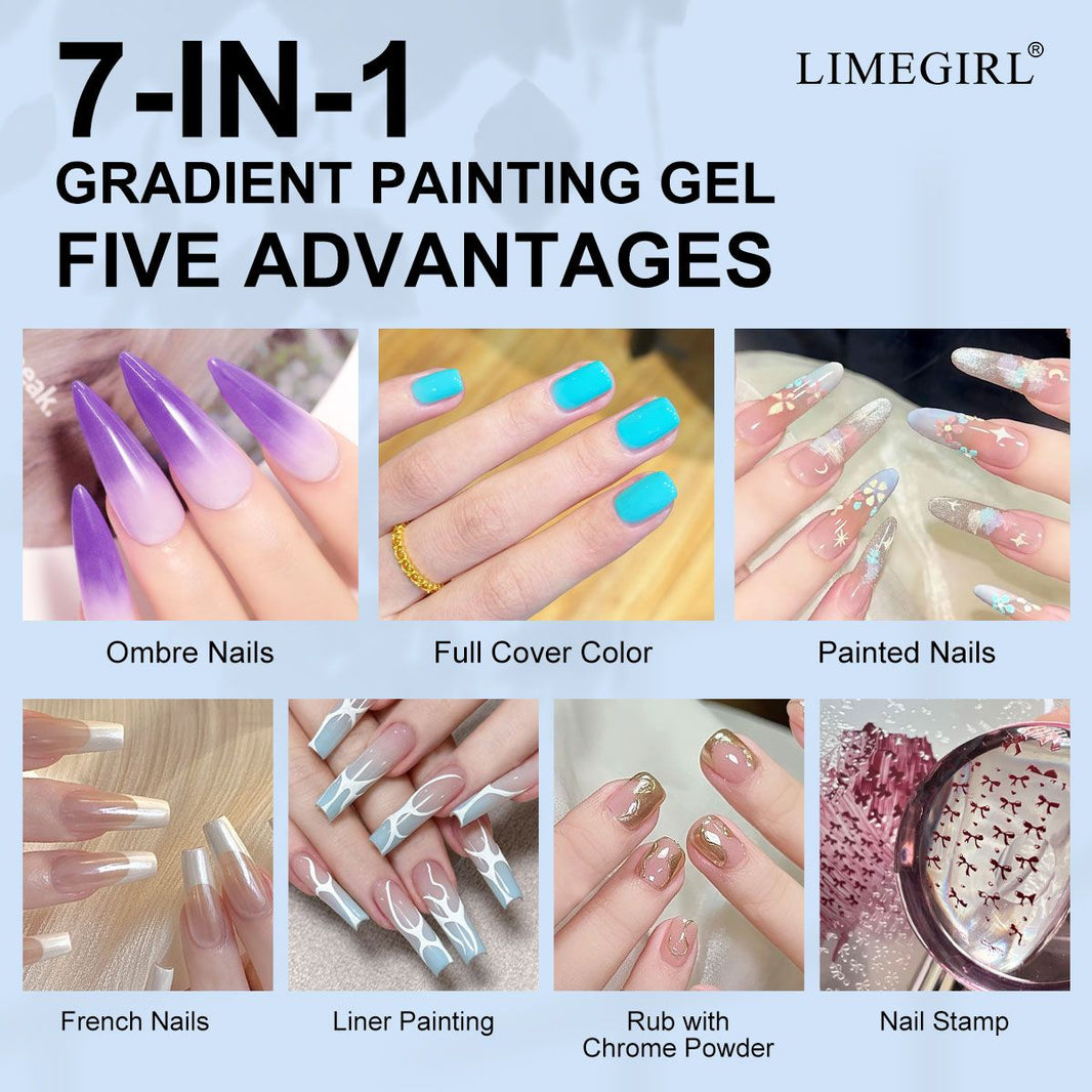 Limegirl Gradient Painting Gel, 9 Bright Colors Ombre GelNail Polish for Pigment Pat Nails Nails French ManicureSoak Off UV Set-Limegirl Gradient Painting Gel, 9 Bright Colors Ombre GelNail Polish for Pigment Pat Nails Nails French ManicureSoak Off UV Set