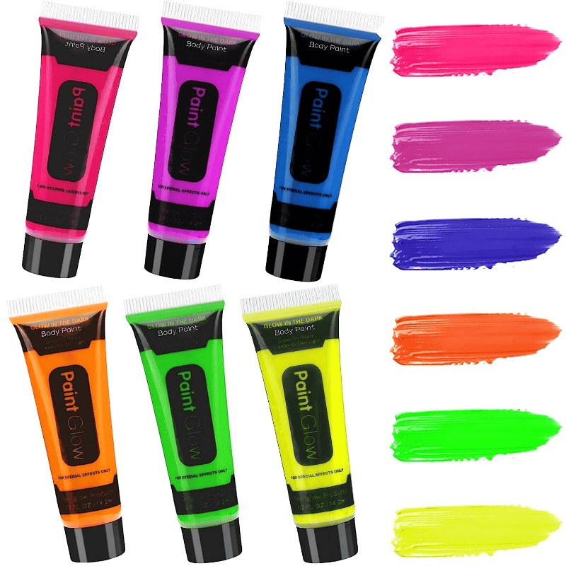 UV Glow Blacklight Face and Body Paint,0.48 oz, Set of 6 Tubes, 6 Colors Halloween Makeup-UV Glow Blacklight Face and Body Paint,0.48 oz, Set of 6 Tubes, 6 Colors Halloween Makeup