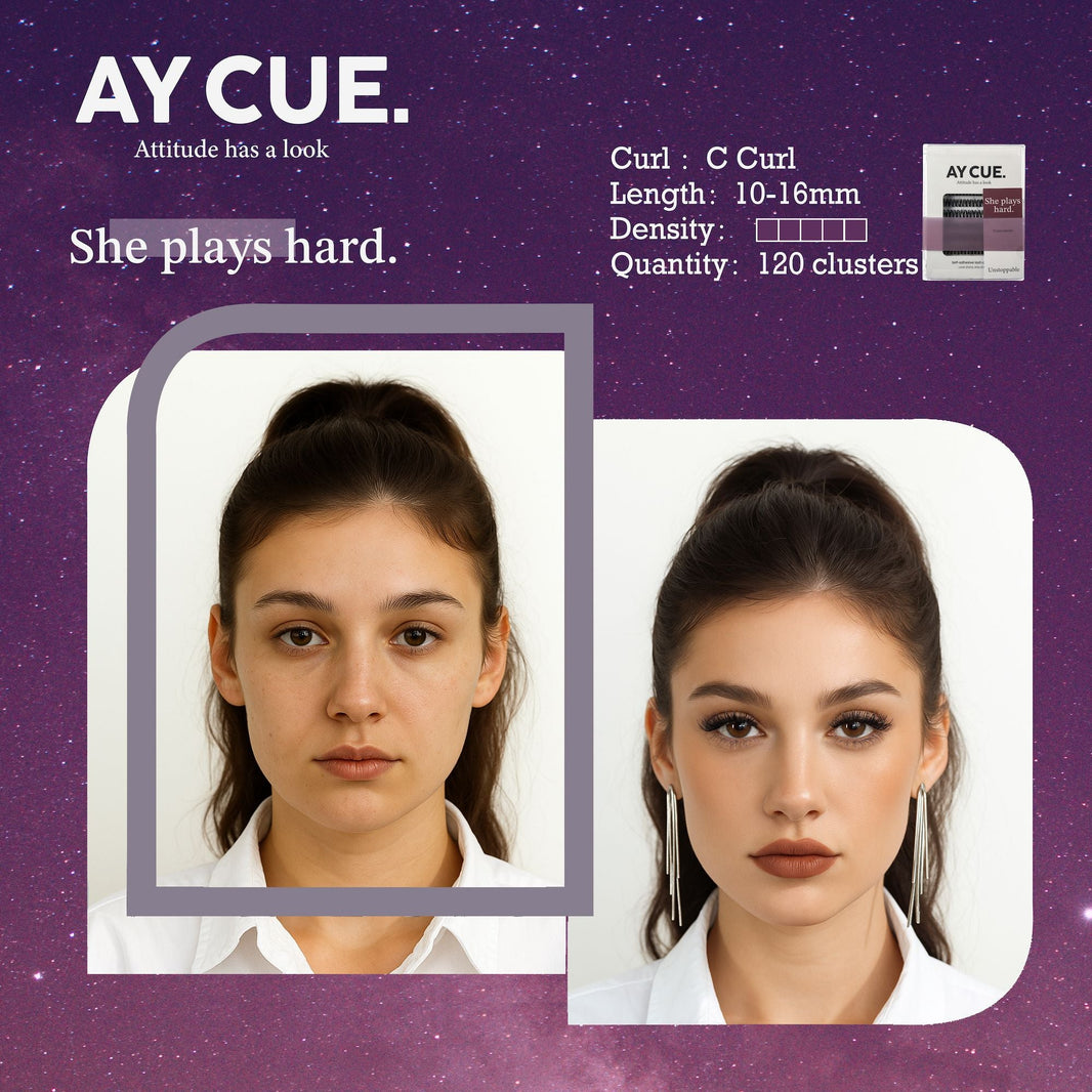AYCUE #SHE PLAYS HARD# Self-adhesive Lash Clusters C Curl 10-16mm 120 Clusters Glue-free Eyelashes Extensions for Natural Look Easy Application-AYCUE #SHE PLAYS HARD# Self-adhesive Lash Clusters C Curl 10-16mm 120 Clusters Glue-free Eyelashes Extensions for Natural Look Easy Application