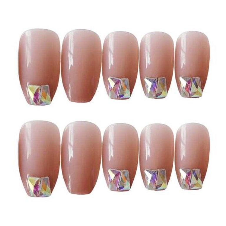 False Fingernails Pink Beads Artificial False Nails Tips Fake Nail Art Decoration Fake Nails