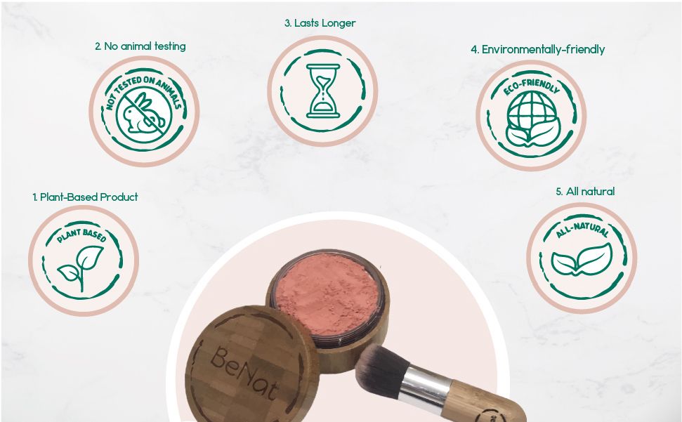 BeNat All-Natural Blush Loose Powder | Reusable Bamboo Container with Refills | Vegan & Lightweight Face Makeup-BeNat All-Natural Blush Loose Powder | Reusable Bamboo Container with Refills | Vegan & Lightweight Face Makeup