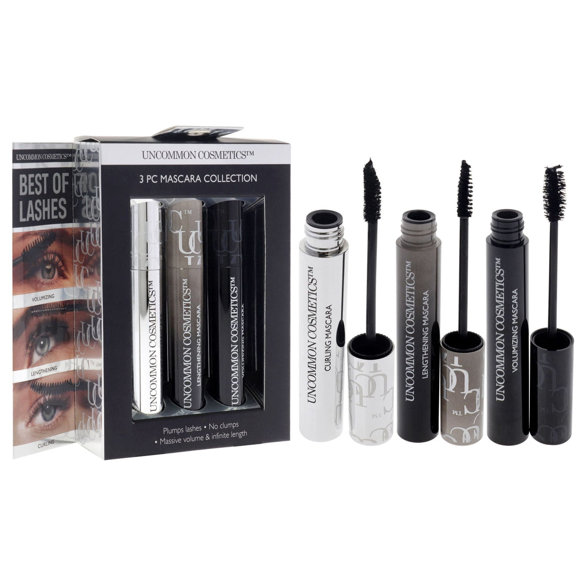 Best Of Lashes Mascara Collection Set by Uncommon Cosmetics for Women - 3 Pc 0.27oz Lengthening Mascara, 0.27oz Volumizing Mascara, 0.27oz Curling Mascara-Best Of Lashes Mascara Collection Set by Uncommon Cosmetics for Women - 3 Pc 0.27oz Lengthening Mascara, 0.27oz Volumizing Mascara, 0.27oz Curling Mascara
