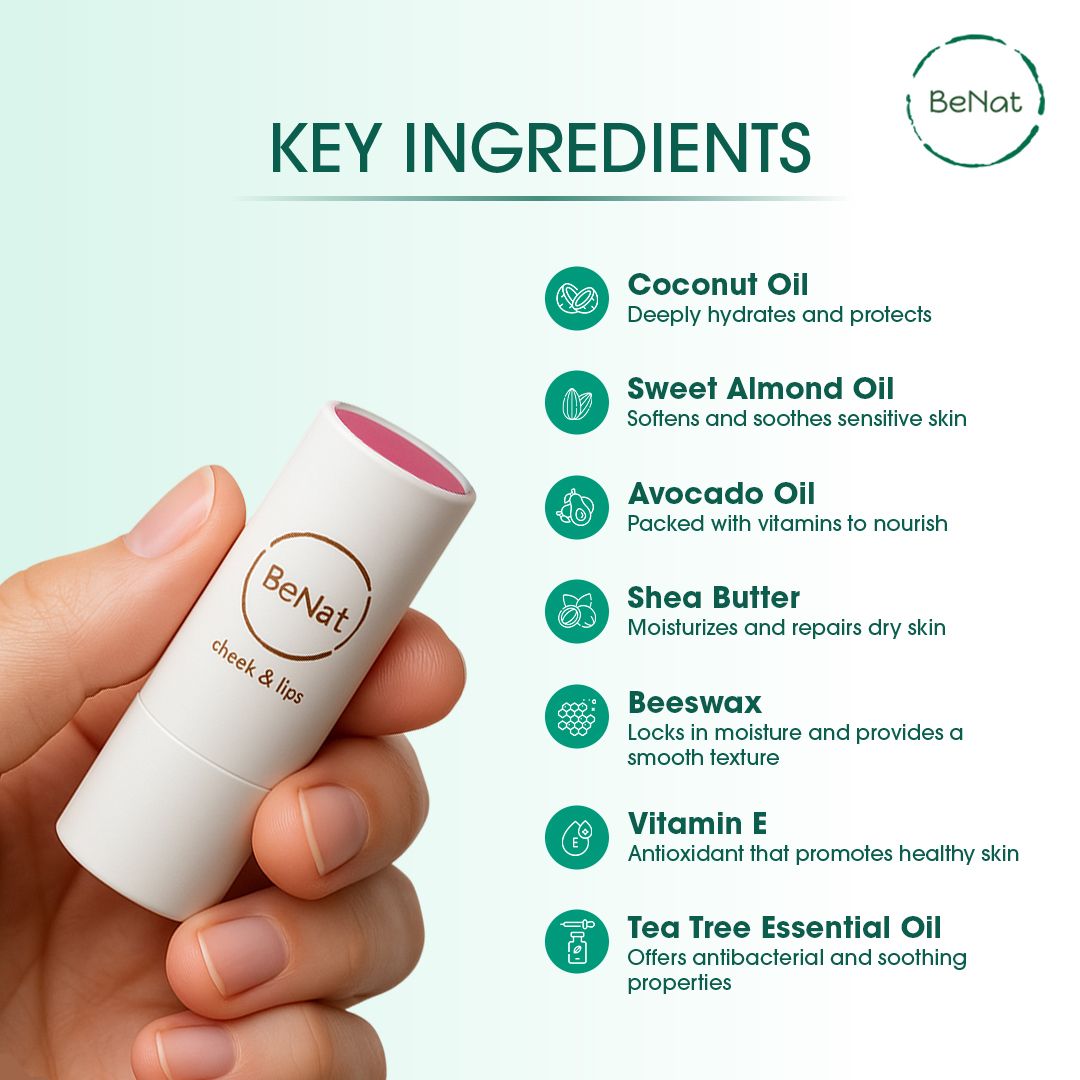 Lip & Cheek Bloom 2 in 1 Natural Lipstick & Blush - Long Lasting Hydrating Multi-Tasking Tinted Balm by BeNat-Lip & Cheek Bloom 2 in 1 Natural Lipstick & Blush - Long Lasting Hydrating Multi-Tasking Tinted Balm by BeNat