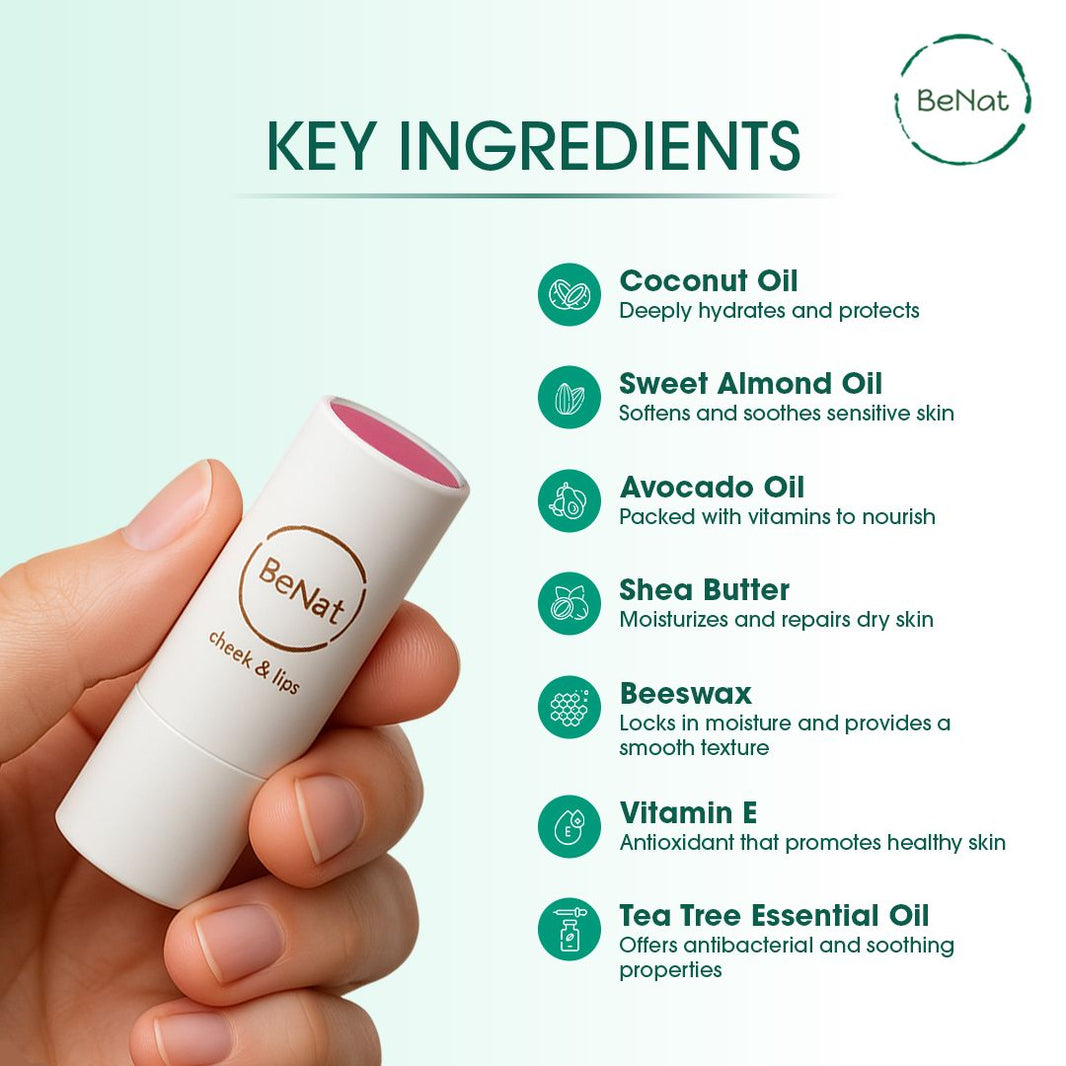 Lip & Cheek Bloom 2 in 1 Natural Lipstick & Blush - Long Lasting Hydrating Multi-Tasking Tinted Balm by BeNat-Lip & Cheek Bloom 2 in 1 Natural Lipstick & Blush - Long Lasting Hydrating Multi-Tasking Tinted Balm by BeNat