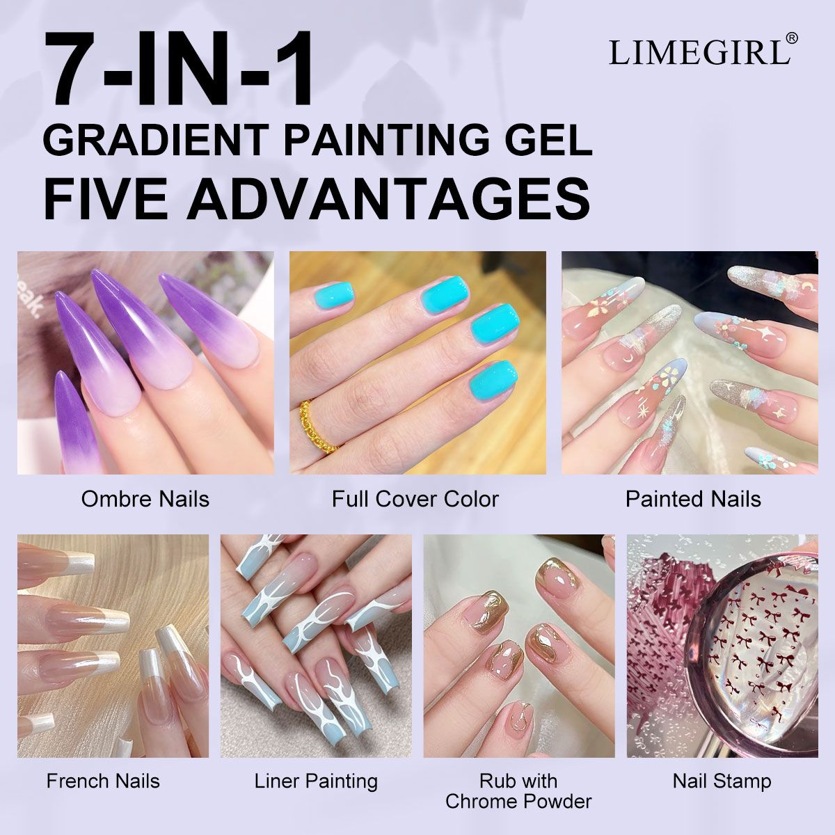 Limegirl Gradient Painting Gel, 9 Bright Colors Ombre GelNail Polish for Pigment Pat Nails Nails French ManicureSoak Off UV Set-Limegirl Gradient Painting Gel, 9 Bright Colors Ombre GelNail Polish for Pigment Pat Nails Nails French ManicureSoak Off UV Set