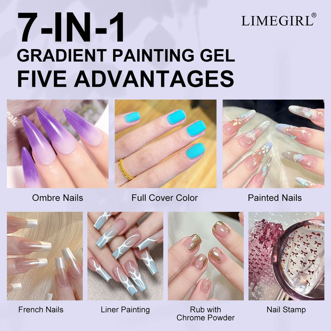 Limegirl Gradient Painting Gel, 9 Bright Colors Ombre GelNail Polish for Pigment Pat Nails Nails French ManicureSoak Off UV Set-Limegirl Gradient Painting Gel, 9 Bright Colors Ombre GelNail Polish for Pigment Pat Nails Nails French ManicureSoak Off UV Set