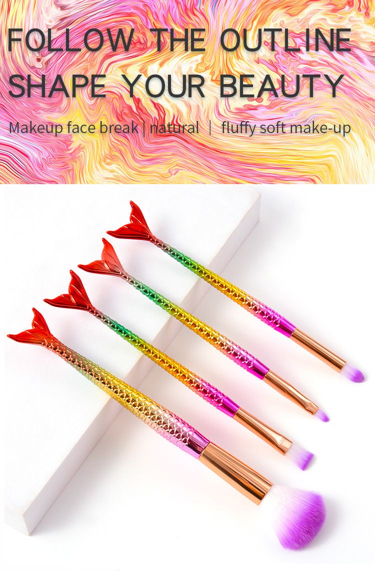 Fishtail handle soft hair super soft color makeup brush four-piece set soft skin-friendly eye shadow brush facial beauty powder-Fishtail handle soft hair super soft color makeup brush four-piece set soft skin-friendly eye shadow brush facial beauty powder