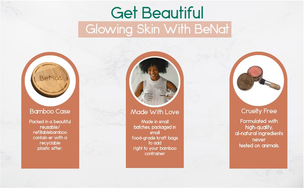 BeNat All-Natural Blush Loose Powder | Reusable Bamboo Container with Refills | Vegan & Lightweight Face Makeup-BeNat All-Natural Blush Loose Powder | Reusable Bamboo Container with Refills | Vegan & Lightweight Face Makeup