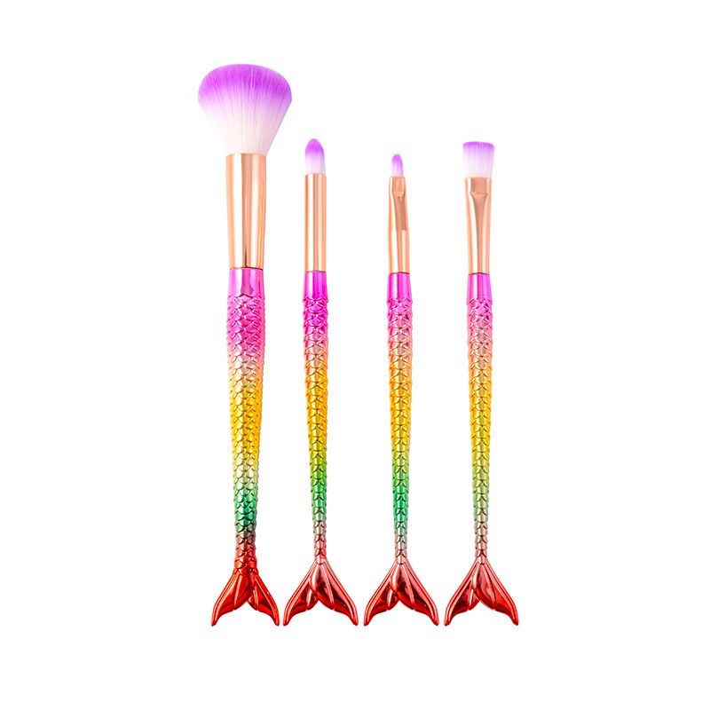 Fishtail handle soft hair super soft color makeup brush four-piece set soft skin-friendly eye shadow brush facial beauty powder-Fishtail handle soft hair super soft color makeup brush four-piece set soft skin-friendly eye shadow brush facial beauty powder
