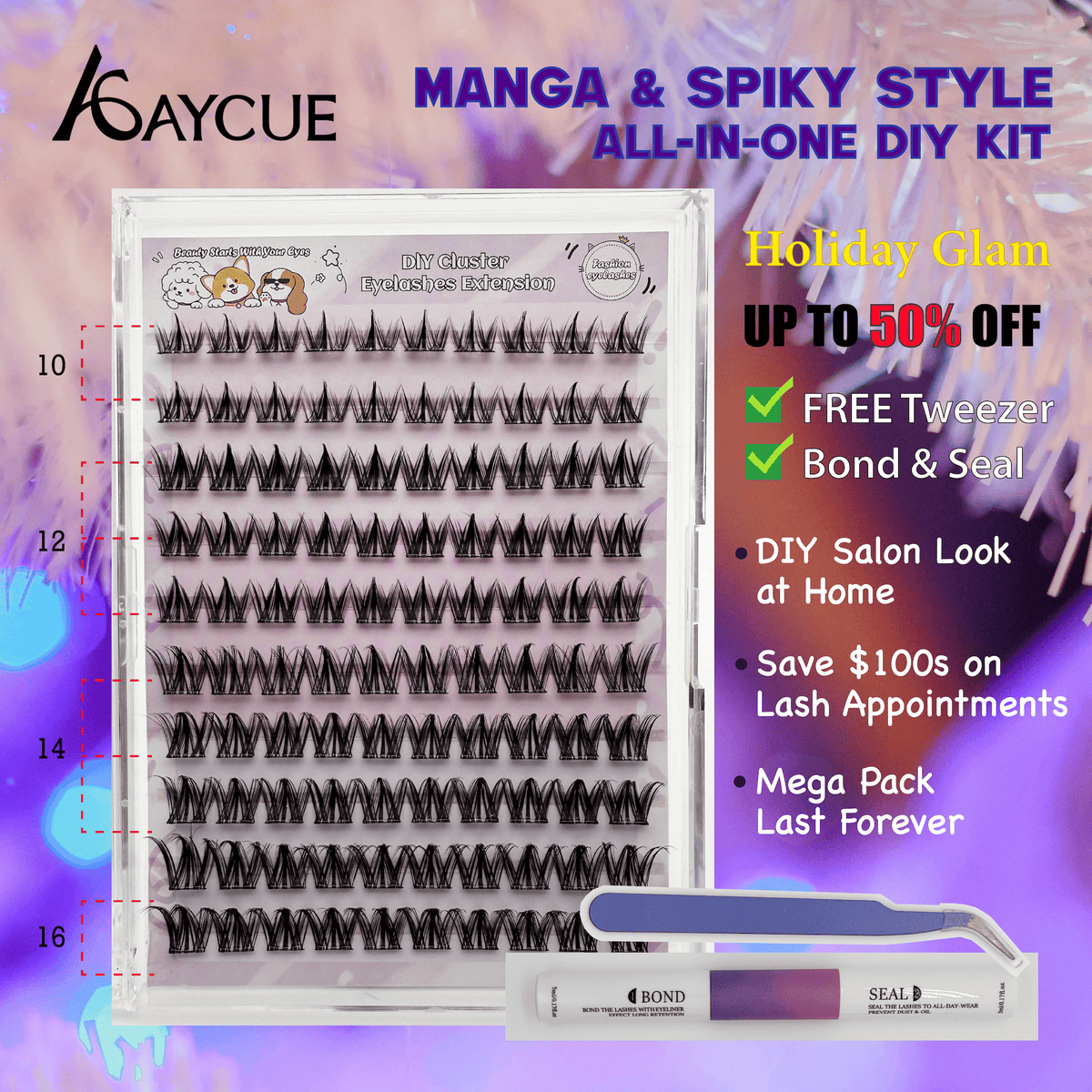 AYCUE Holiday Glam Christmas Special Edition High-Quality Eyelash Suit Subtle Natural Soft Finish Clean Band DIY Fluffy Lash Extension for Festive Looks-AYCUE Holiday Glam Christmas Special Edition High-Quality Eyelash Suit Subtle Natural Soft Finish Clean Band DIY Fluffy Lash Extension for Festive Looks