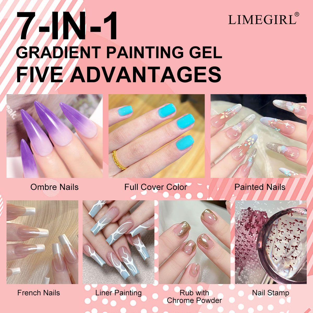 Limegirl Gradient Painting Gel, 9 Bright Colors Ombre GelNail Polish for Pigment Pat Nails Nails French ManicureSoak Off UV Set-Limegirl Gradient Painting Gel, 9 Bright Colors Ombre GelNail Polish for Pigment Pat Nails Nails French ManicureSoak Off UV Set