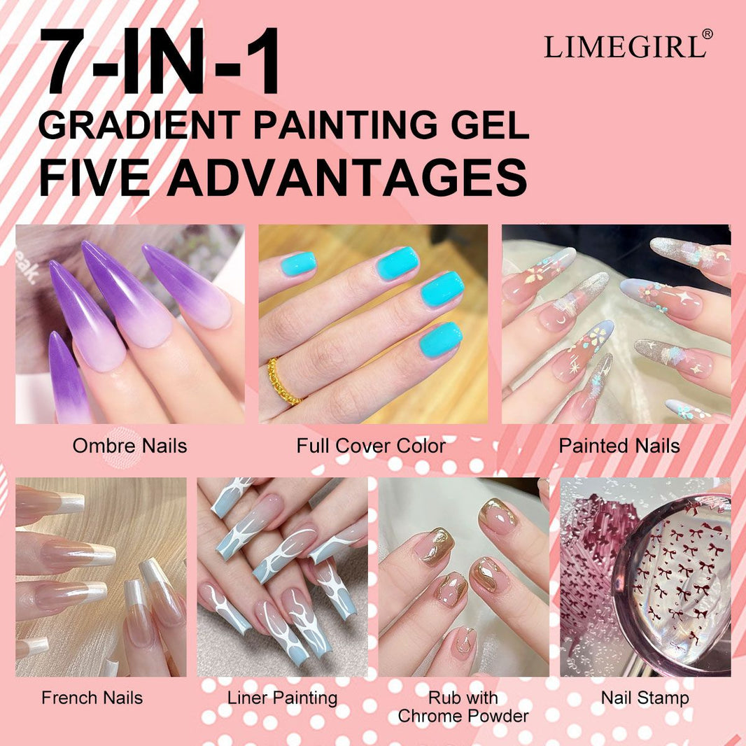 Limegirl Gradient Painting Gel, 9 Bright Colors Ombre GelNail Polish for Pigment Pat Nails Nails French ManicureSoak Off UV Set-Limegirl Gradient Painting Gel, 9 Bright Colors Ombre GelNail Polish for Pigment Pat Nails Nails French ManicureSoak Off UV Set